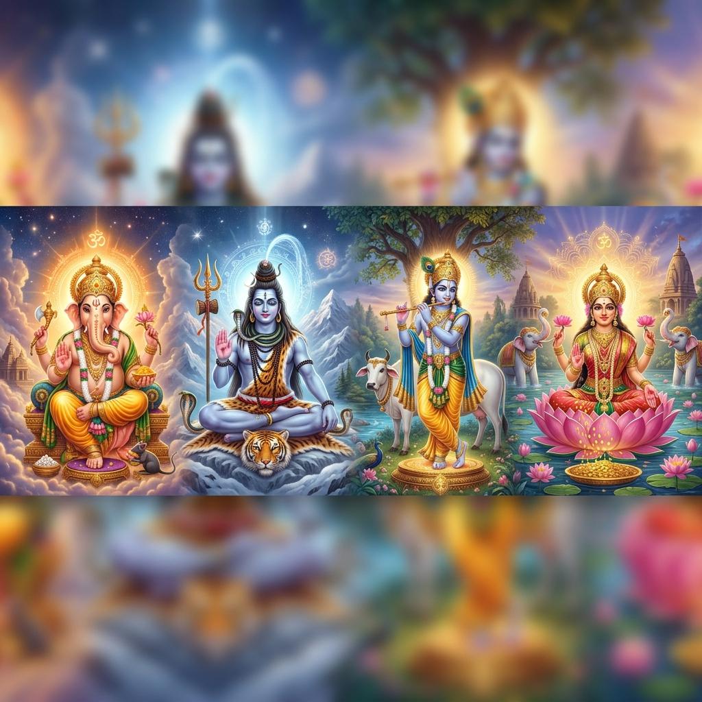 Divine Hindu Deities - Ganesha, Shiva, Krishna, Lakshmi